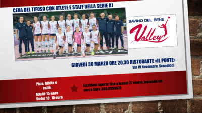 A cena con la Serie A1 – Giovedì 30 marzo ore 20.30